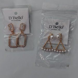 D'BELLO Pearl and Gold-Plated Earrings 2 pairs
